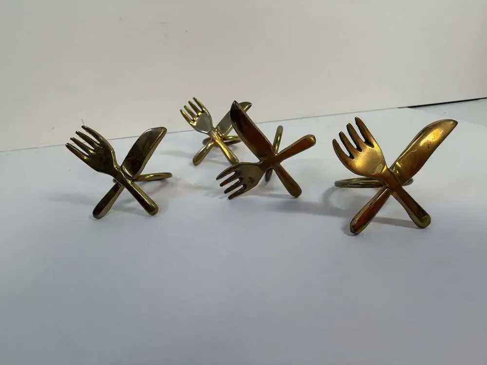 Vtg 8 pc Lot MCM 60-70's Brass FORK &‎ KNIFE Napkin Rings